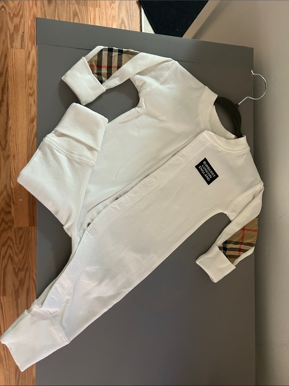Burberry Cream One-Piece with Signature Check Sleeve Accents